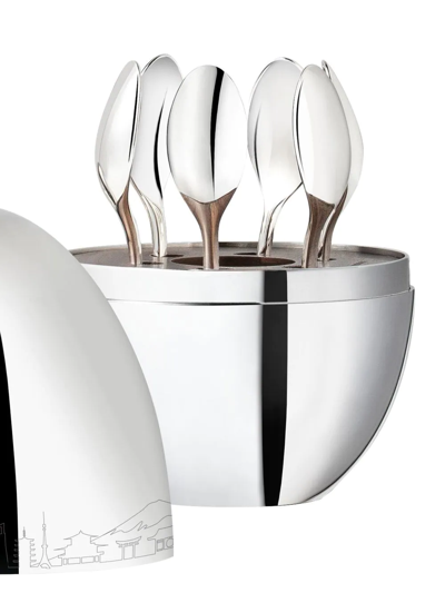 Shop Christofle Japan Skyline Set Of Six Espresso Spoons In Silver