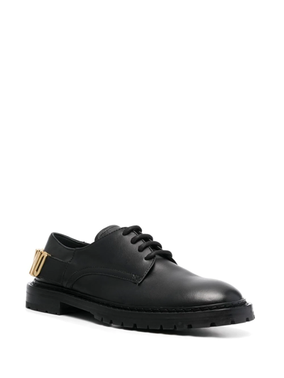 Shop Moschino Logo-lettering Leather Oxfords In Black