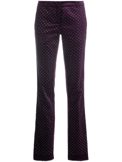 Shop Philipp Plein Office Crystal-embellished Trousers In Purple