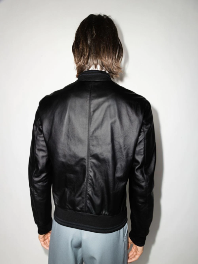 Shop Dolce & Gabbana Logo-plaque Leather Bomber Jacket In Schwarz