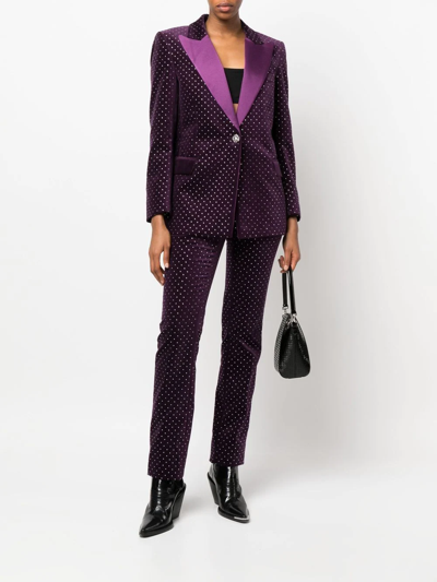 Shop Philipp Plein Office Crystal-embellished Trousers In Purple