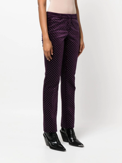 Shop Philipp Plein Office Crystal-embellished Trousers In Purple