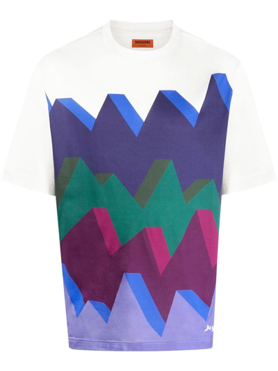 Shop Missoni Zigzag-print Cotton T-shirt In Blue