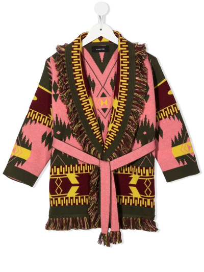 Shop Alanui Intarsia-knit Belted Cadigan In Rosa