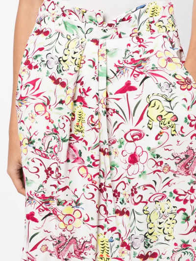 Shop Kenzo Graphic-print Asymmetric Gathered Skirt In Weiss