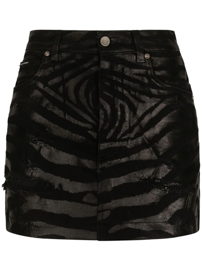 Shop Dolce & Gabbana Zebra-effect Denim Mini Skirt In Black