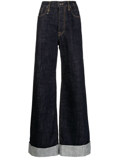 Shop R13 Turn-up Wide-leg Jeans In Blue