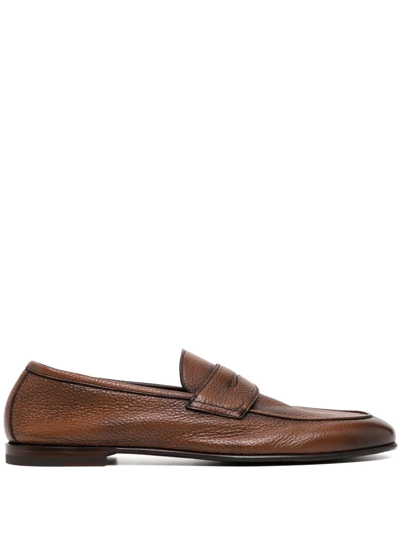 Shop Barrett Penny-slot Leather Loafers In Braun