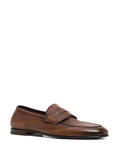 Shop Barrett Penny-slot Leather Loafers In Braun