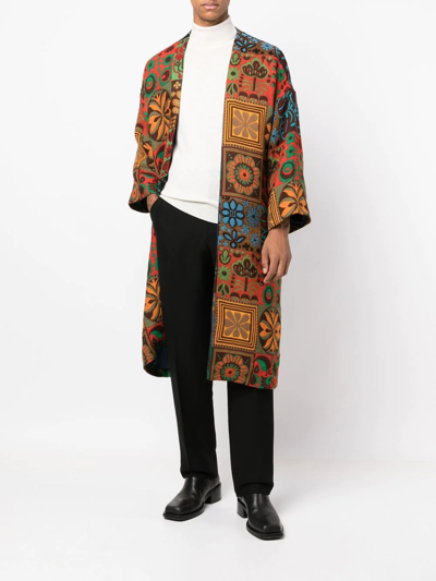 Shop Pierre-louis Mascia Mid-length Floral-jacquard Coat In Brown