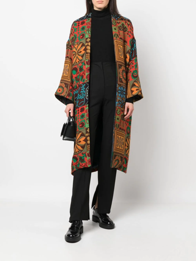Shop Pierre-louis Mascia Mid-length Floral-jacquard Coat In Brown