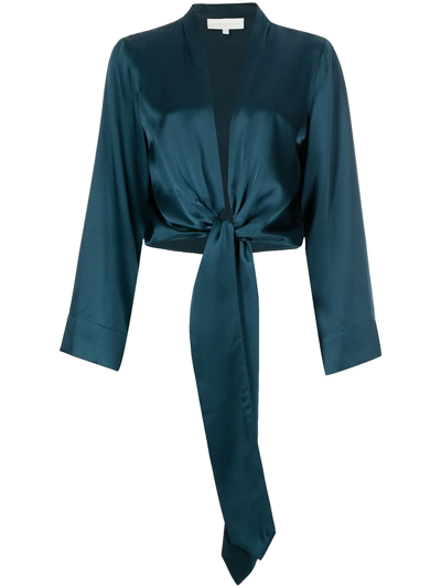 Shop Michelle Mason Long Sleeved Tie-waist Blouse In Blue