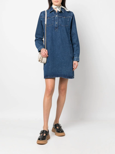 Shop Apc Long-sleeve Denim Dress In Blau