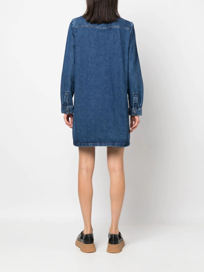 Shop Apc Long-sleeve Denim Dress In Blau