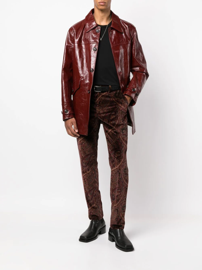 Shop Etro Paisley Print Skinny Trousers In Rot