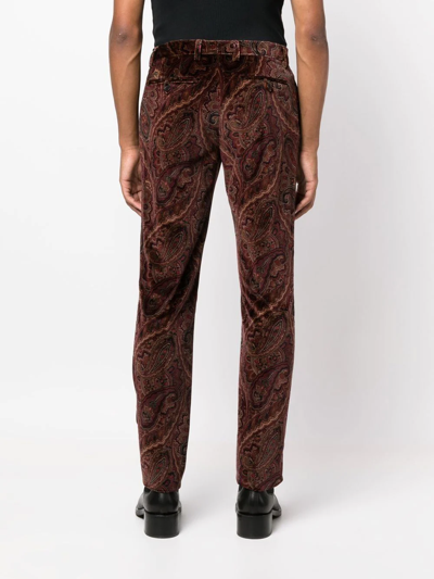 Shop Etro Paisley Print Skinny Trousers In Rot