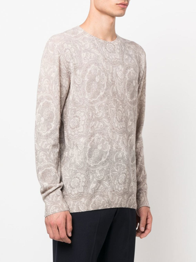 Shop Etro Paisley-print Fine-knit Jumper In Nude