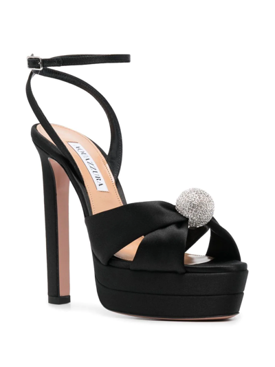 Shop Aquazzura Crystal-embellished Satin Sandals In Schwarz