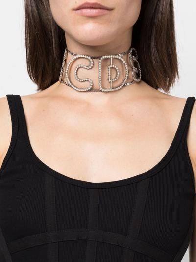 Shop Gcds Crystal-logo Choker Necklace In Silber