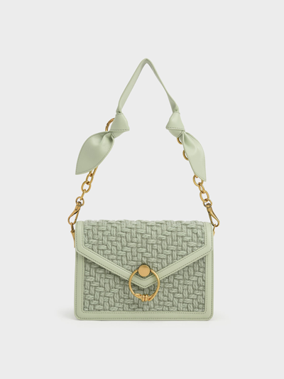 Joelle Ring Push-lock Tweed Envelope Shoulder Bag In Mint Green