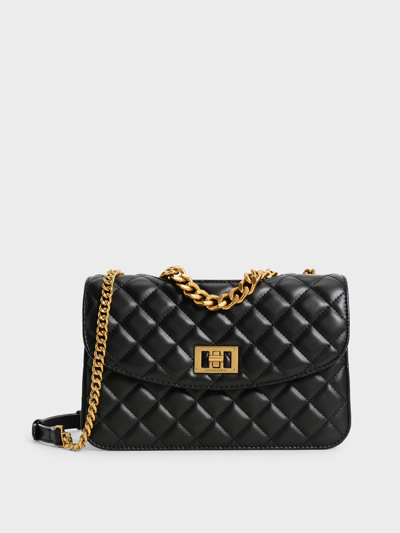 Shop Charles & Keith Quilted Chain Bag In Black