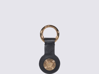 Shop Versace Black-gold Leather Key Ring