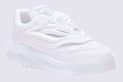 Shop Versace White Leather Odissea Sneakers