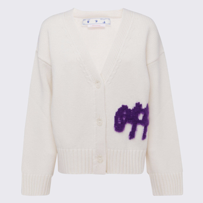 Shop Off-white White Wool Blend Cardigan In White Purple