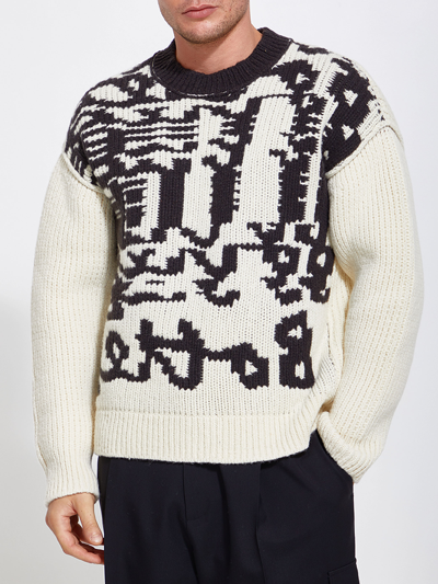 Shop Bottega Veneta Embroidered Wool Sweater In Marrone/bianco