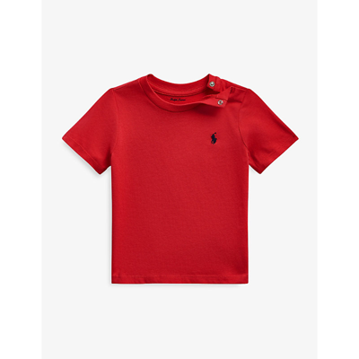 Shop Ralph Lauren Red Logo-embroidered Cotton-jersey T-shirt 3-24 Months