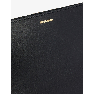 Shop Jil Sander Giro Brand-embossed Curved Leather Pouch In Black