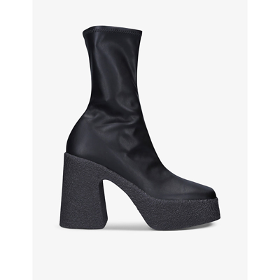 Shop Stella Mccartney Chunky Round-toe Faux-leather Heeled Boots In Black