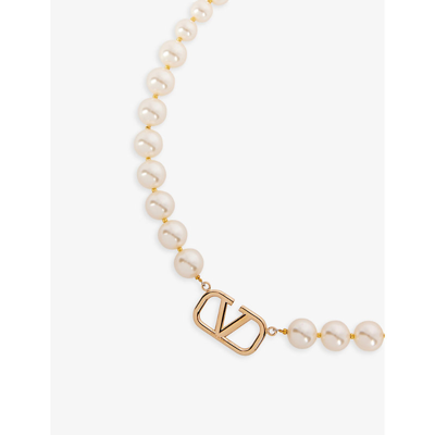 Shop Valentino Garavani Womens Gold Cream Vlogo Gold-tone Brass And Faux-pearl Necklace