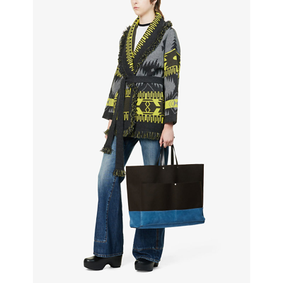 Shop Alanui Icon Abstract-pattern Cashmere Cardigan In Dark Grey