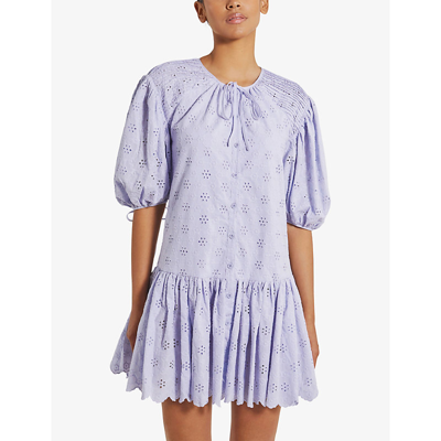 Shop By Malina Allegra Broderie Anglaise Cotton Mini Dress In Azure