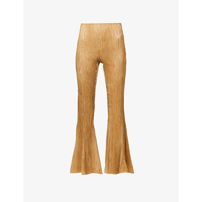 Shop Acne Studios Pika Crinkle Flared-leg Silk Trousers In Caramel Brown