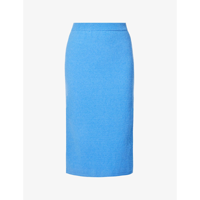 Shop Nanushka Jorna Mid-rise Brushed-texture Stretch-wool Midi Skirt In Blue