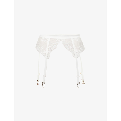 Shop La Perla Exotique Stretch-lace Suspender Belt In Off White