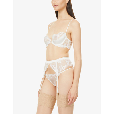 Shop La Perla Exotique Stretch-lace Suspender Belt In Off White