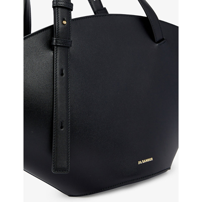 Shop Jil Sander Sombrero Brand-print Leather Tote Bag In Black