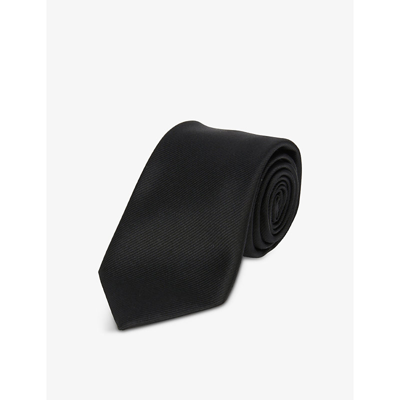 Shop Giorgio Armani Ribbed-texture Silk Tie In Nero