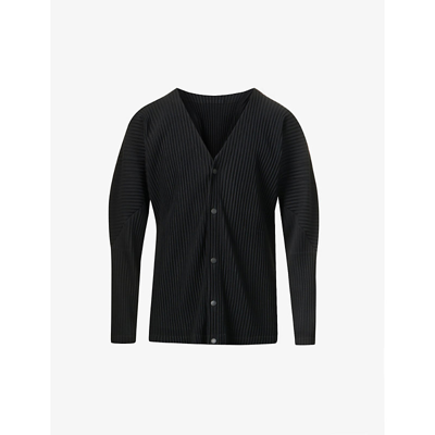 Shop Issey Miyake Basics Pleated Relaxed-fit Knitted Cardigan In 15-black