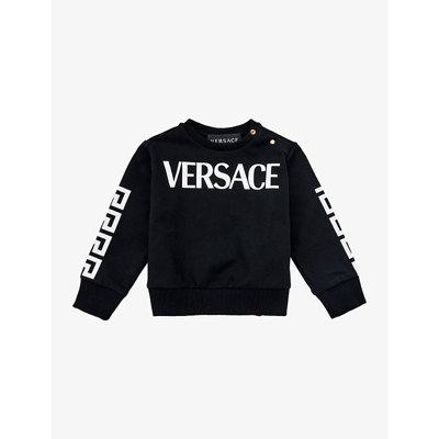 Shop Versace Greca Logo-print Cotton Sweatshirt 6-36 Months In Nero+bianco