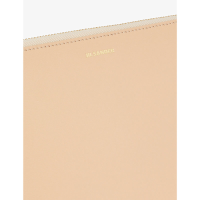Shop Jil Sander Giro Brand-embossed Curved Leather Pouch In Nude