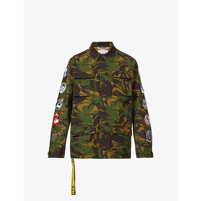 Shop Off-white C/o Virgil Abloh Men's Army Green White Camouflage Graphic-patch Cotton Field Jacket
