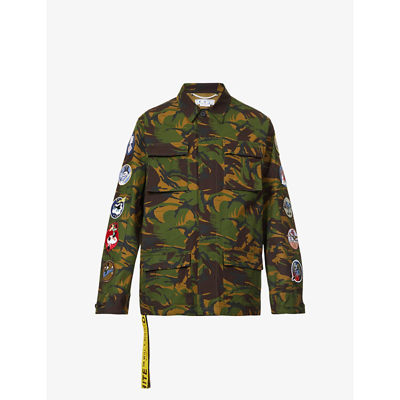 Off-white Green Camou Patch Field Jacket In Army Green White