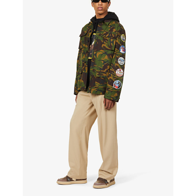 Shop Off-white C/o Virgil Abloh Men's Army Green White Camouflage Graphic-patch Cotton Field Jacket