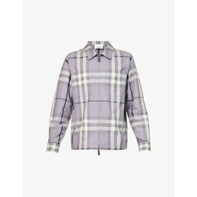 Shop Burberry Peckham Check-print Boxy-fit Cotton-poplin Jacket In Storm Grey Ip Check