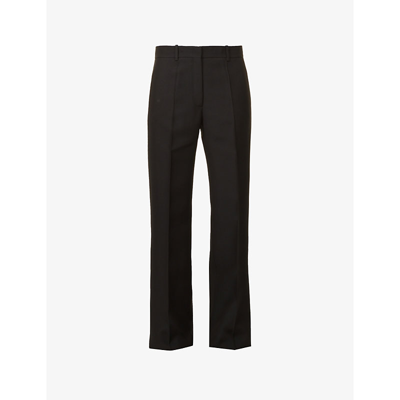 Shop Valentino Women's Nero Pressed-pleat Regular-fit High-rise Wide Wool And Silk-blend Trousers
