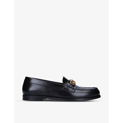 Shop Valentino Garavani Mens Black/comb Chainlord Logo-chain Leather Loafers